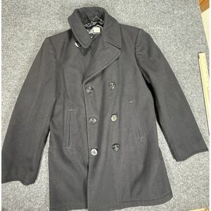 Vintage‎ US Navy Peacoat Jacket Mens 40L Wool Double Breasted Anchor Buttons 80s